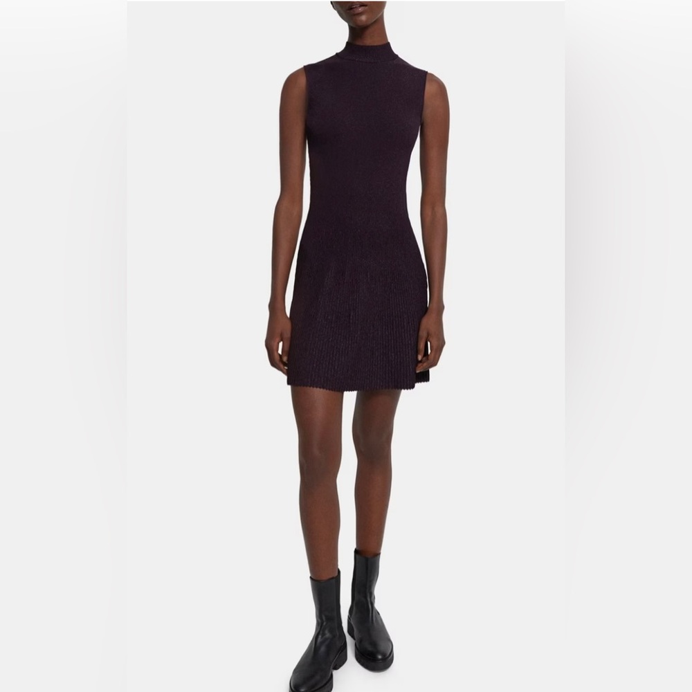 Theory Ribbed Sleeveless Dress in Crepe Knit
